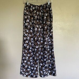 Blsck, Brown & White Floral Wide Leg Pants